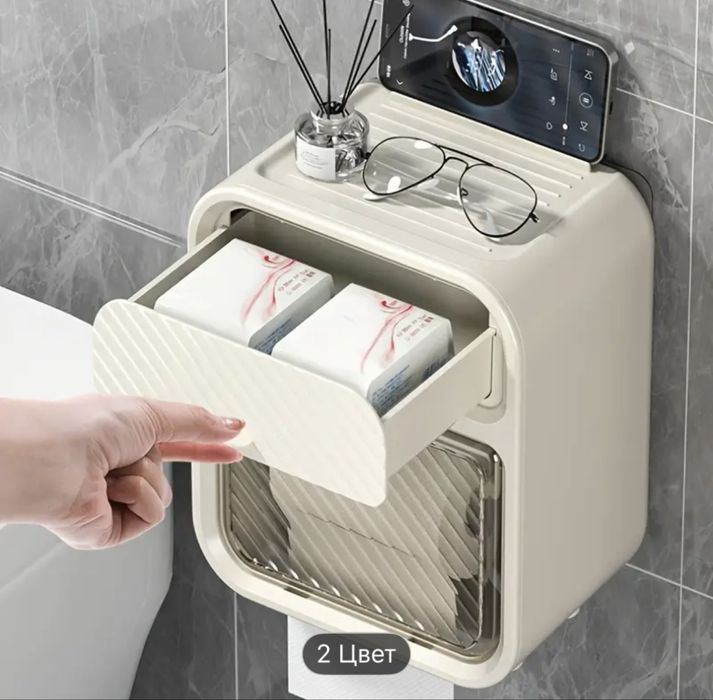 Держатель для туалетной бумаги в виде ящика с полочками
