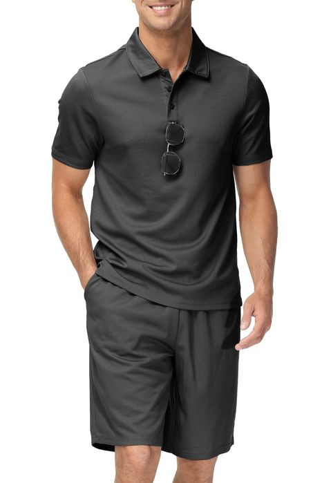 Set trening bărbați vară, 2 piese – tricou polo + pantaloni scurti xxl