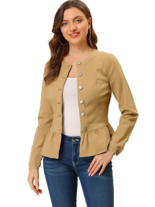 Дамско дънково яке Allegra K, къс модел, цвят Khaki S