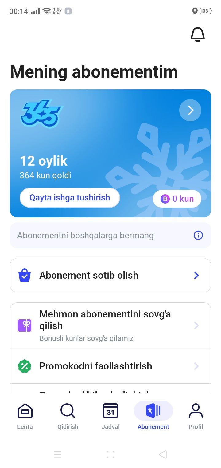 1fit one fit один фит 1 yillik abonoment foydalanilmagan