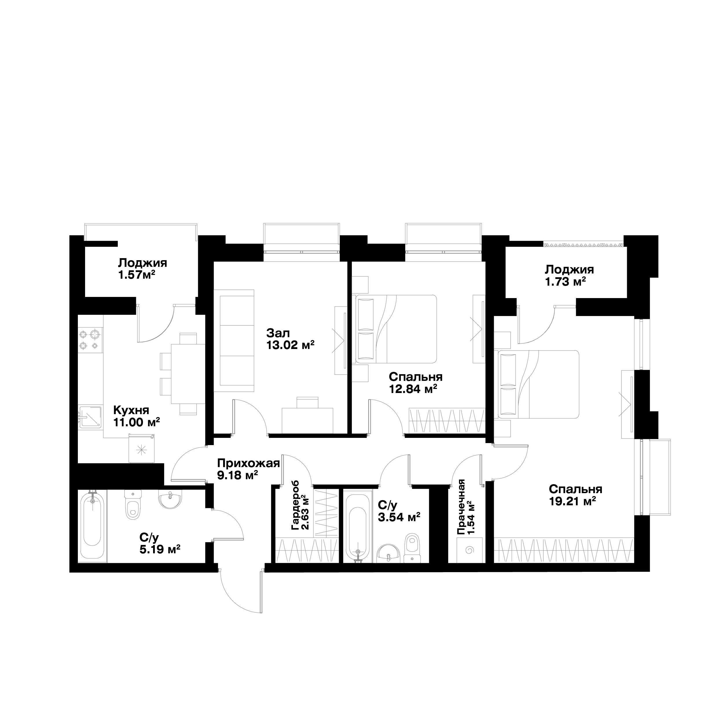 3-xonali xonadonlar | 3-комнатные квартиры ЖК O'z Makon - Golden House