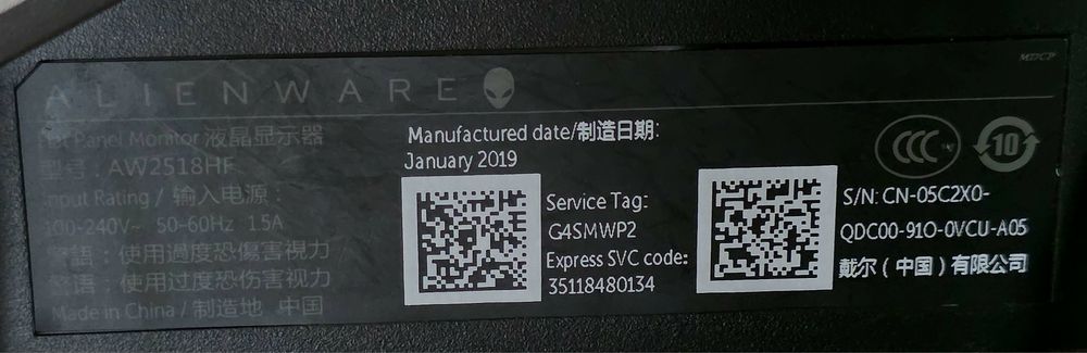 Monitor gaming Alienware 240Hz 25" Full HD