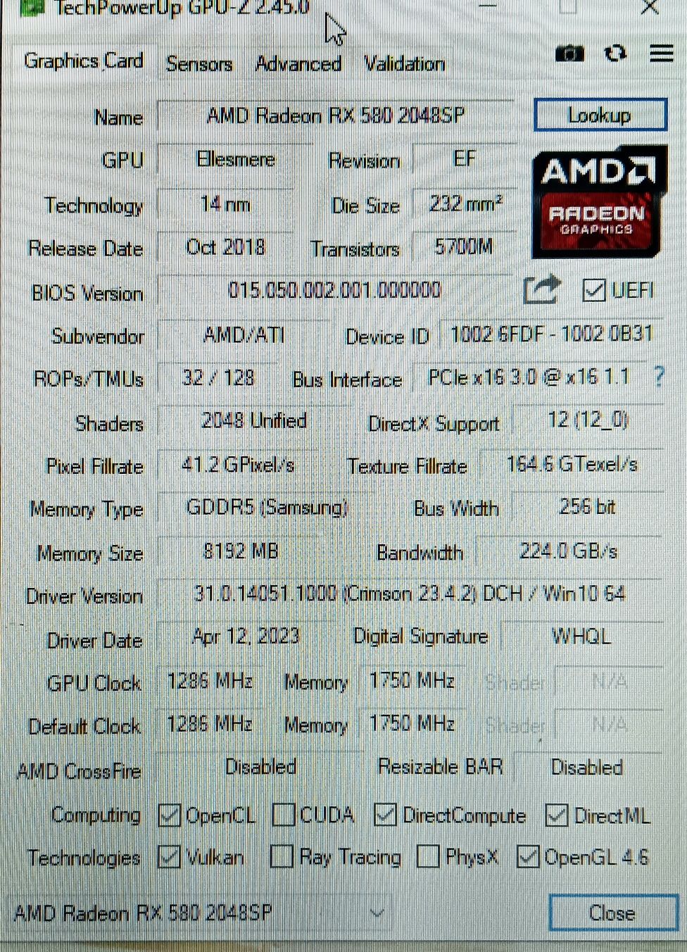 Видеокарта AMD RX 580 8 ГБ