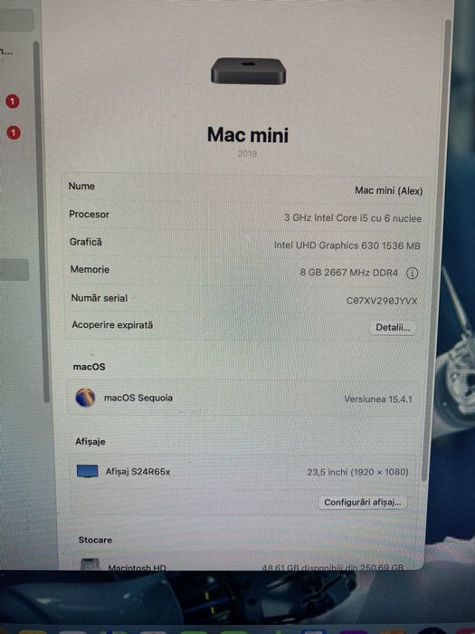Apple mini mac i5 8gb DDR 4 , si monitor samsung