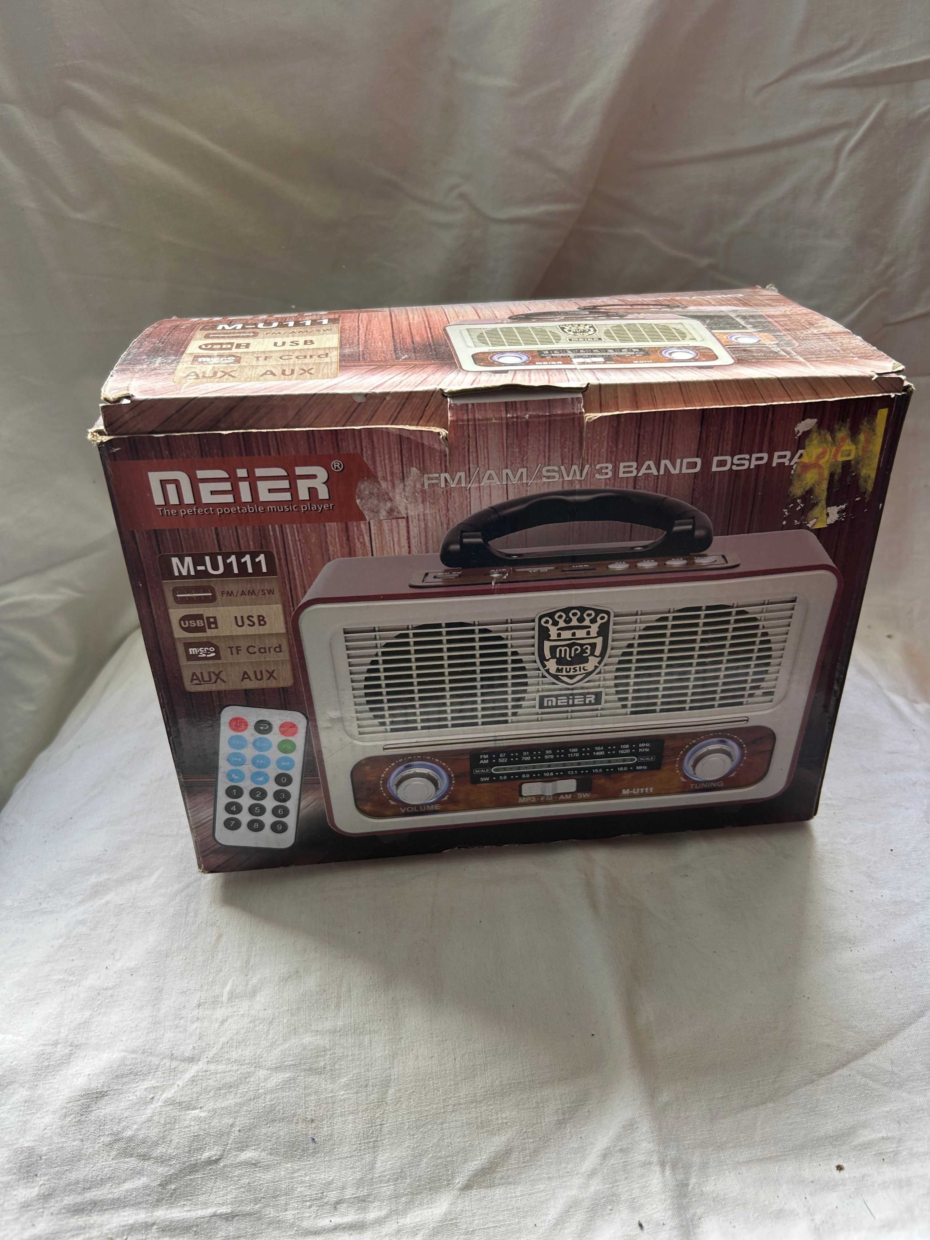 Radio vintage portabil Meier NOU, USB, microSD, AUX