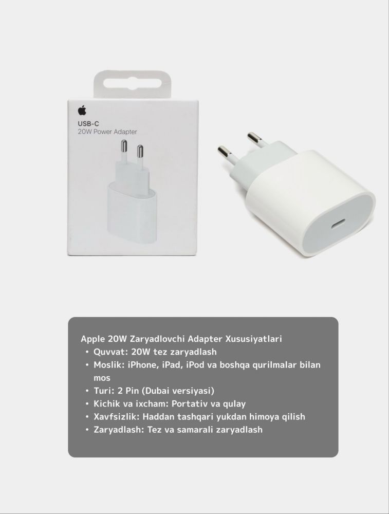 IPhone zaryadka 20W  type-C + lighting kabel