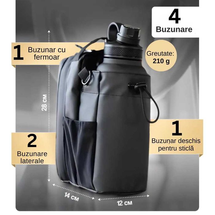 Geanta pentru sala cu prindere magnetica, compartiment sticla de apa