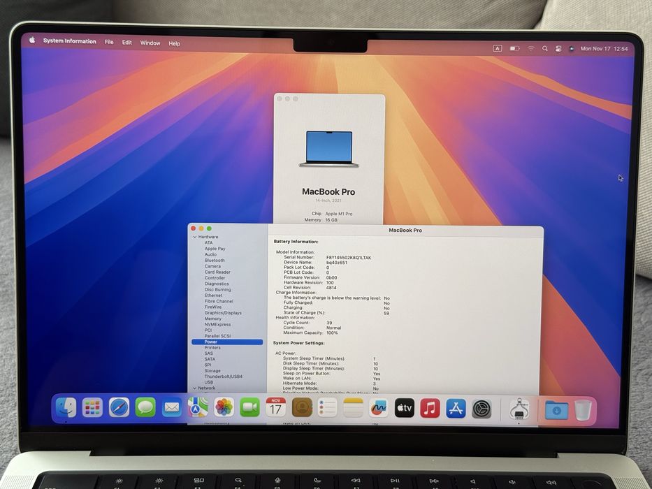 Нов 100% Battery Macbook Pro 14’ M1 Pro 2021/16GB Ram/512GB SSD