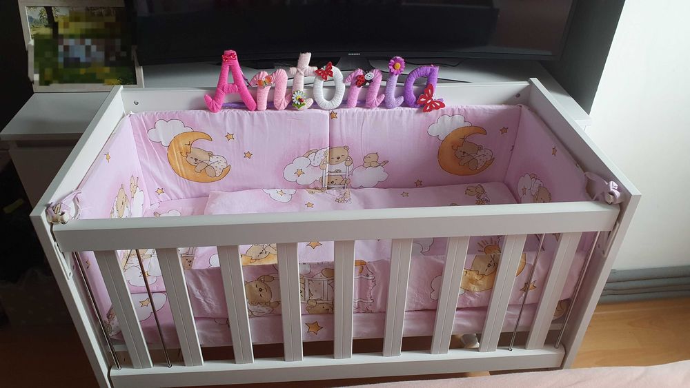 Pătuț co-sleeping + lenjerie roz