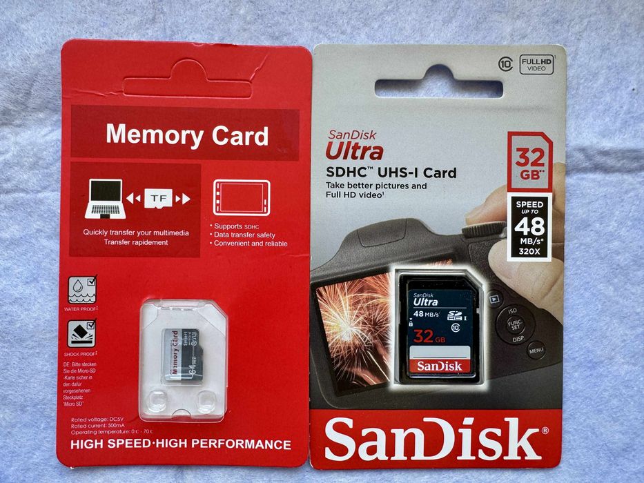 SD card 32 Gb, HDD Seagate 500Gb, micro Sd 64 Gb