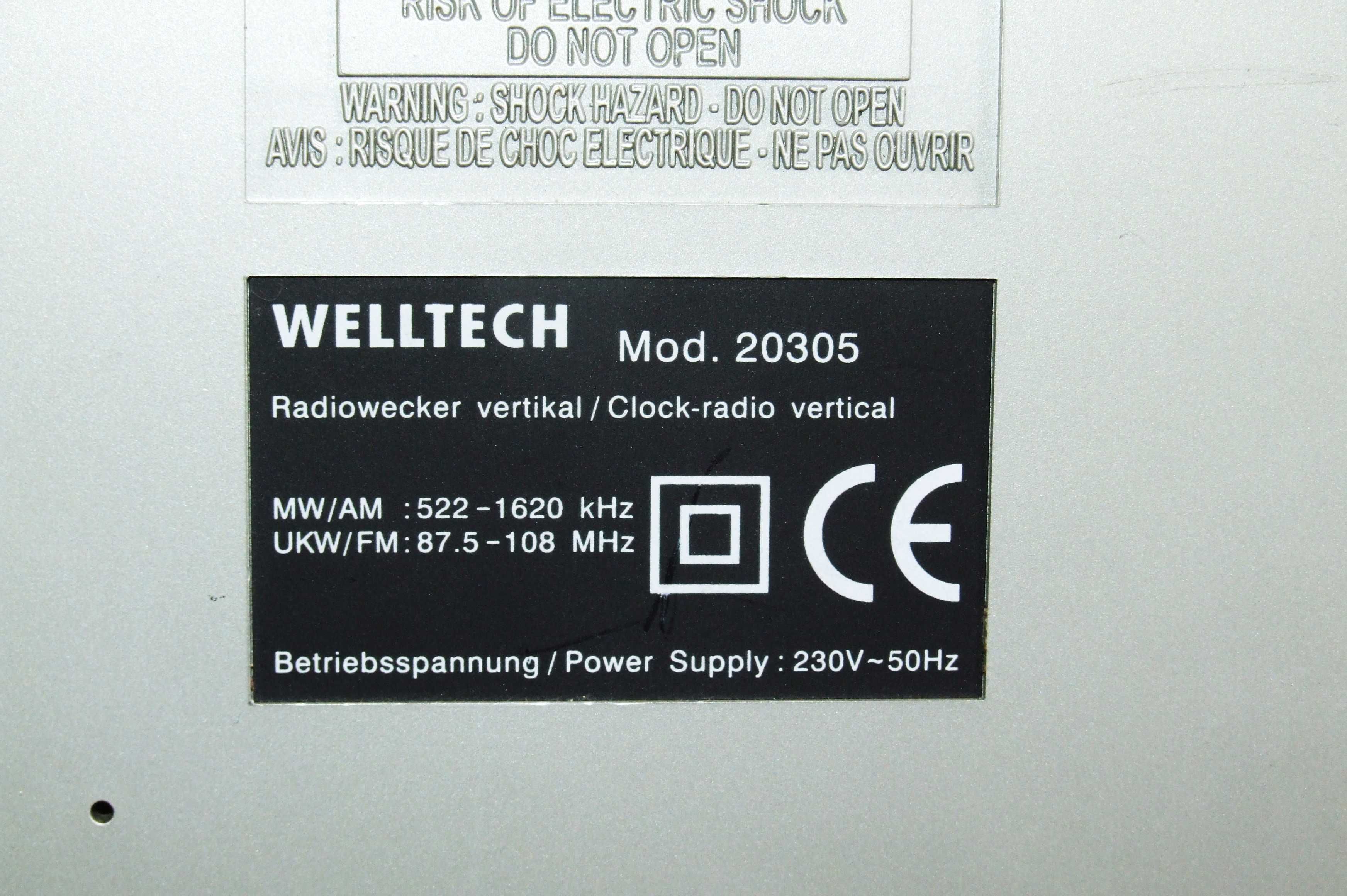 Radio - Ceas WELLTECH, Made in Germany, AM - FM, 220 V, ca NOU