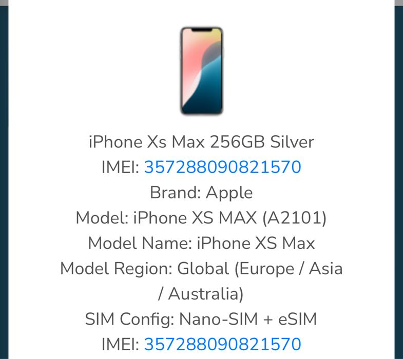 Iphone Xs max Silver 256 gb
