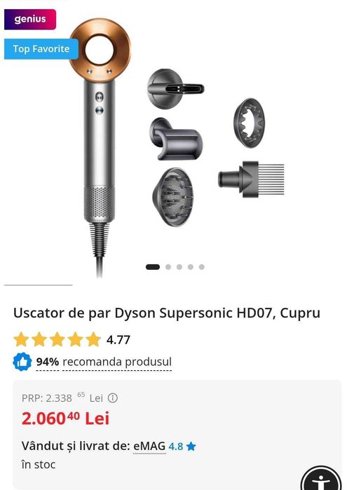 Uscător de păr Dyson Supersonic Cupru. 389922-01 SIGILAT