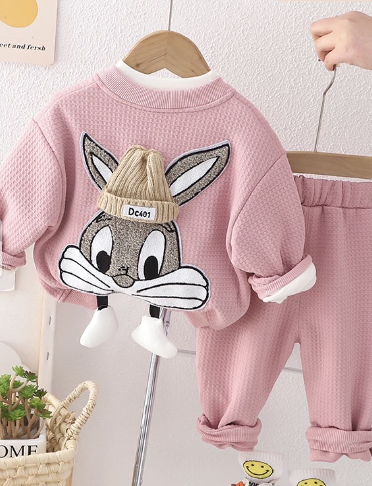 Комплект с Вафлен Ефект Bunny Star Pink – 2 части