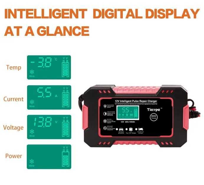 Încărcător Automat 12V cu Afișaj Digital pentru Baterii 12v