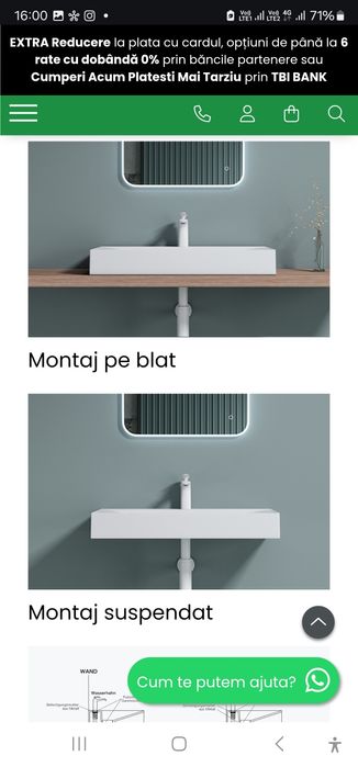 Lavoar baie 100 cm, negru mat, compozit, montaj pe blat sau suspendat