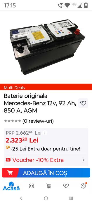 Baterie auto Mercedes Benz originală 12V,105Ah AGM