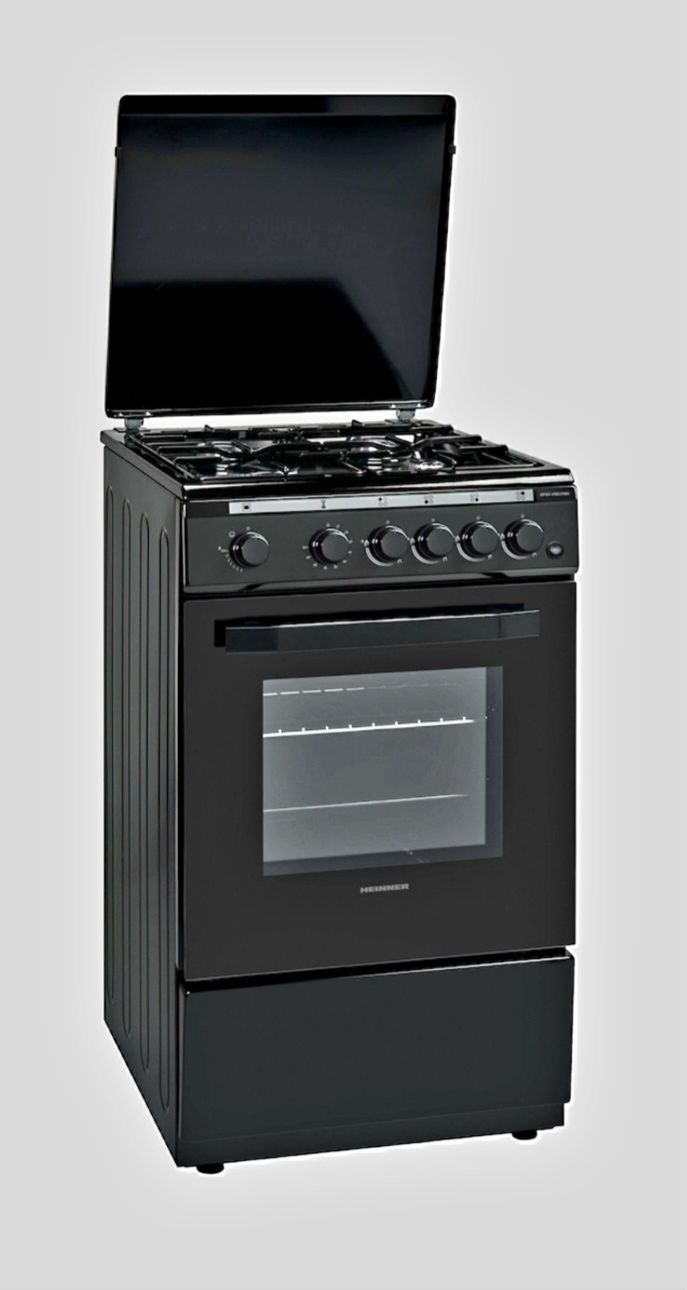 Aragaz Heinner, HFSC-V50LITBK, 4 arzatoare, Gaz, Aprindere electrica,