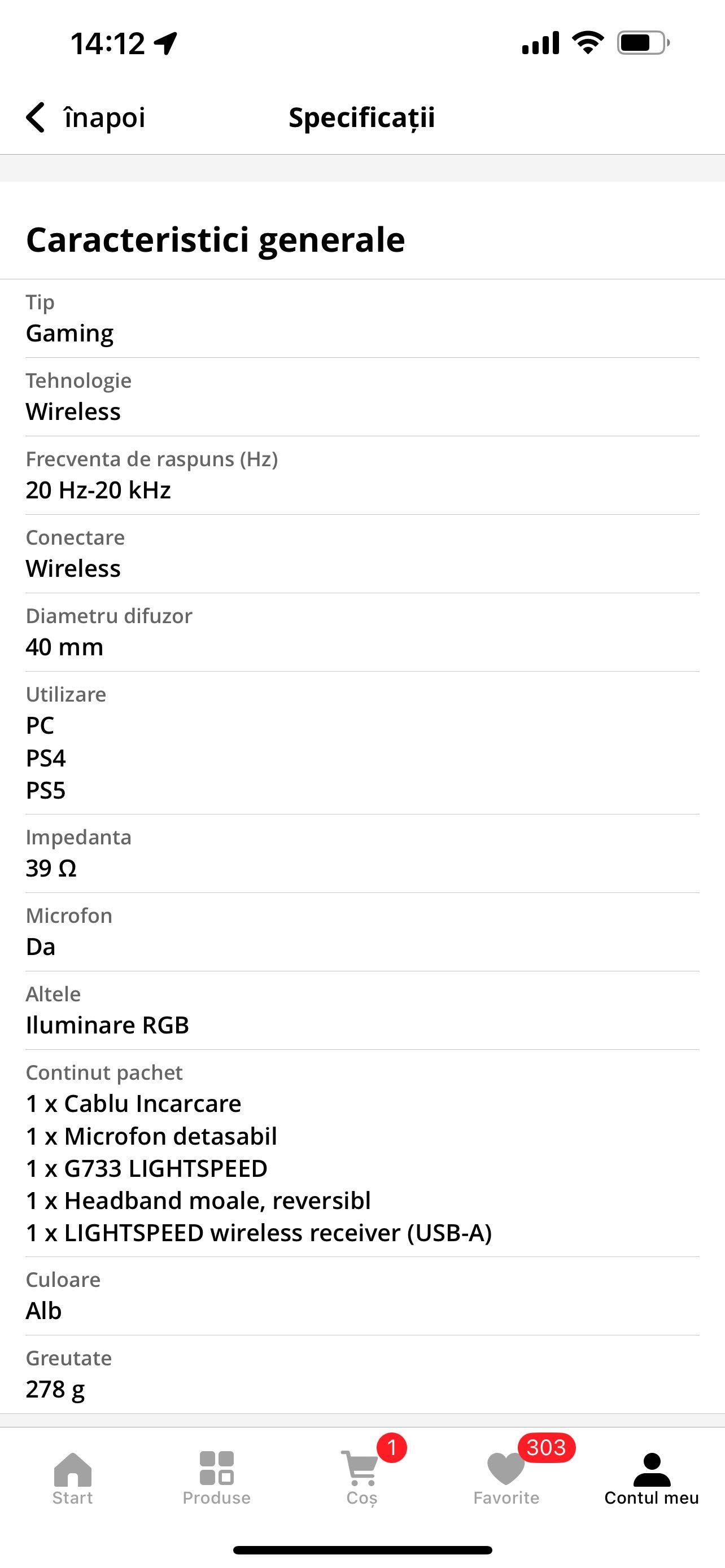 Casti gaming wireless Logitech G733, ultrausoare, Lightsync RGB, Alb