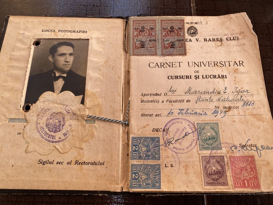 Carnet studentesc 1946 Universitatea Babes