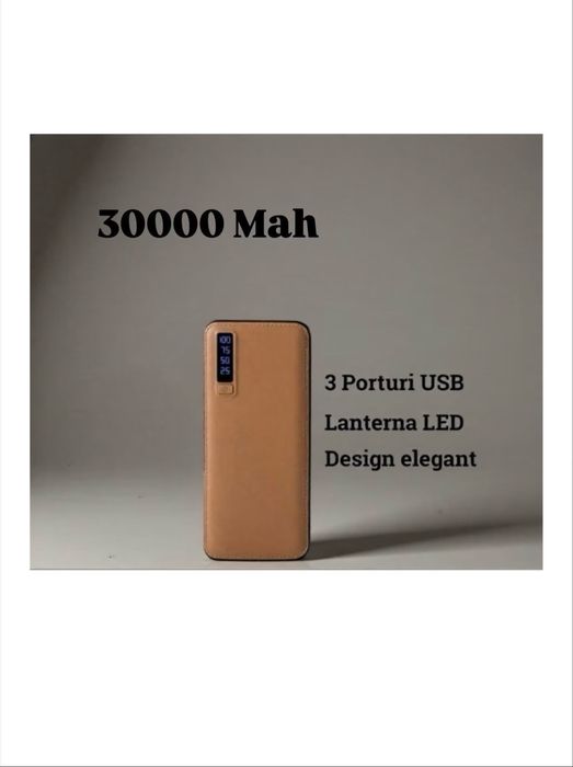 Baterie externa profesionala 30.000 mAh, porturi 3 x USB