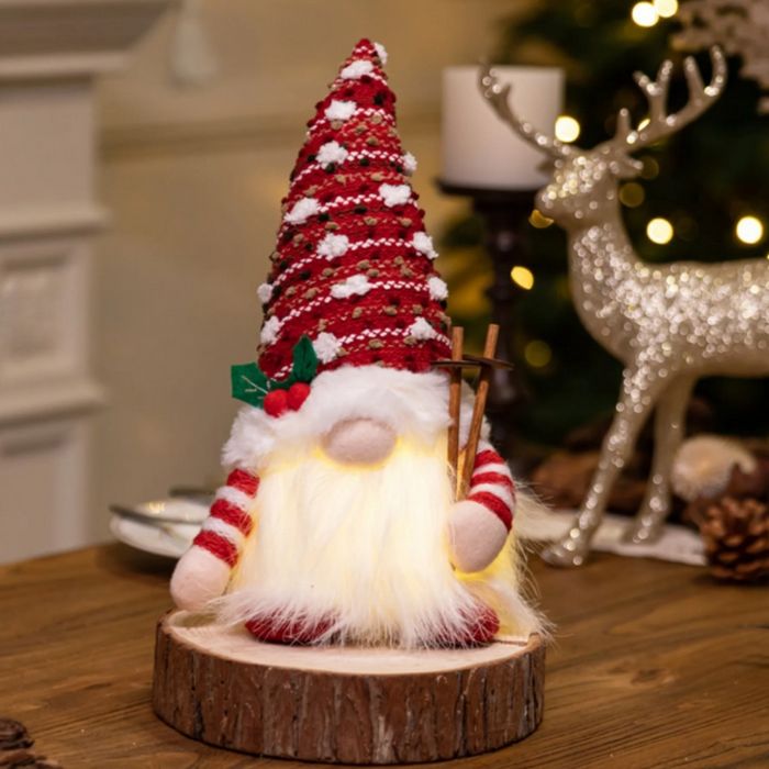 Светеща коледна играчка елф  30 см– Декорация с LED осветление и плете