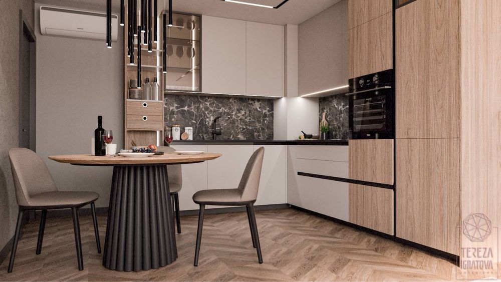 Интериорен дизайн апартамент къща кухня баня