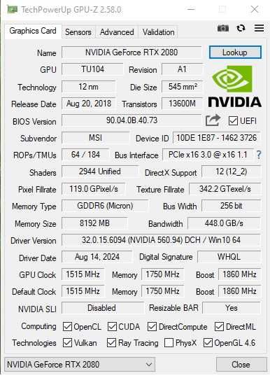 Placa video MSI RTX 2080 Gaming X Trio, 8 GB GDDR6, 256 Bit