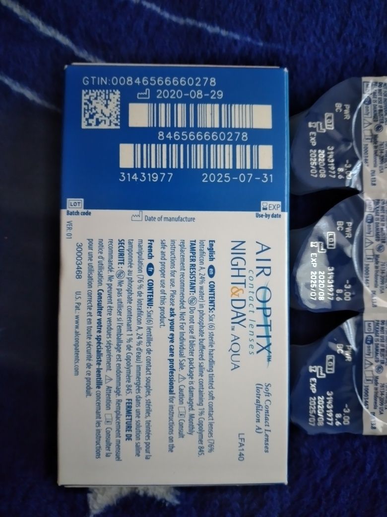 Alcon Air Optix Night & Day Aqua lunare, 4 lentile, dioptrie -3