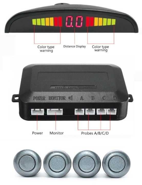 Парктроник с четири датчика и LED дисплей, сив цвят