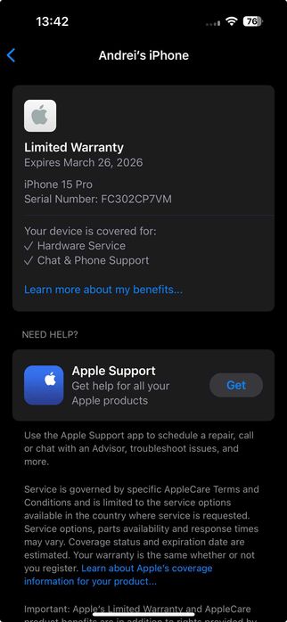 iPhone 15 Pro 256Gb baterie 100%, ca nou, garantie, natural titanium