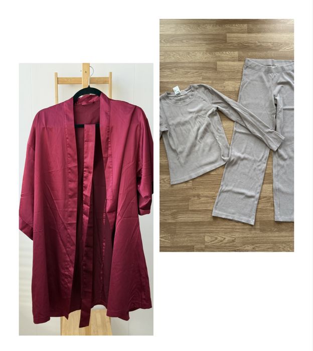 Пижама с дълъг ръкав H&M и домашен сатенен халат