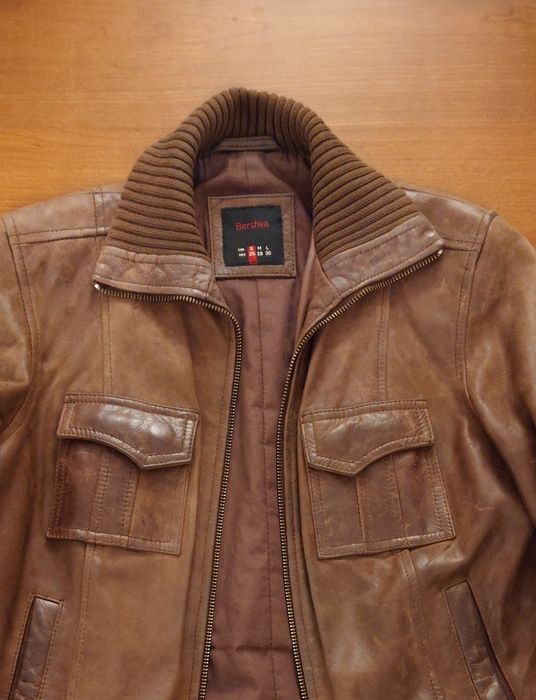 Geaca Bershka, S (36), piele naturala bovina, culoare maron