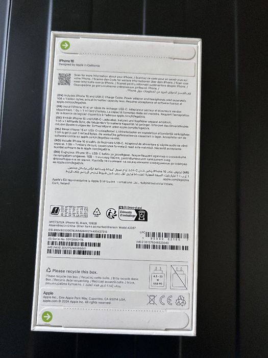 Айфон 16 черный, iPhone 16 black, 128 gb