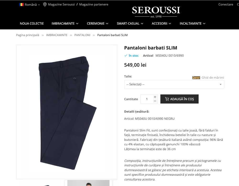 Pantaloni costum barbati Seroussi plus 3 camasi