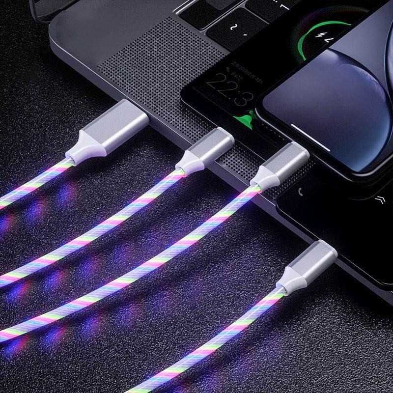 Cablu de Incarcare Type C, Micro USB, Apple Lightning cu LED-uri RGB