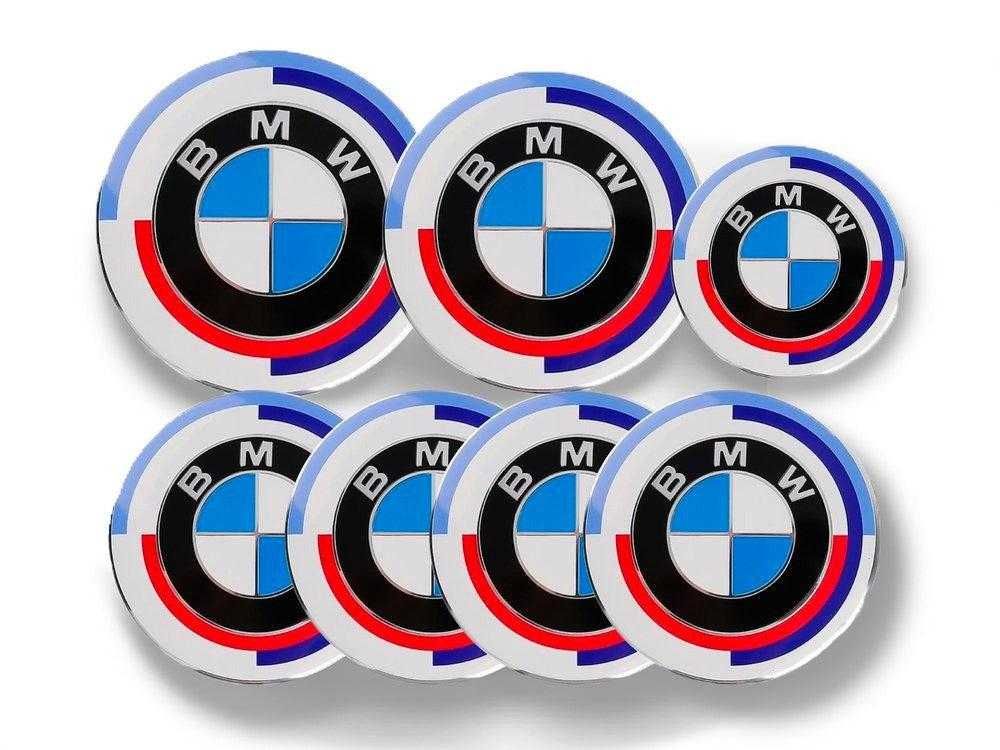 Set 7 Embleme Aniversare BMW 50 de ani Capota Portbagaj Jante si Volan