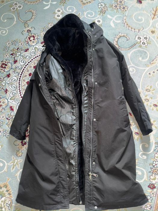 Куртка зимняя черная, сьемный плащ, состояние
