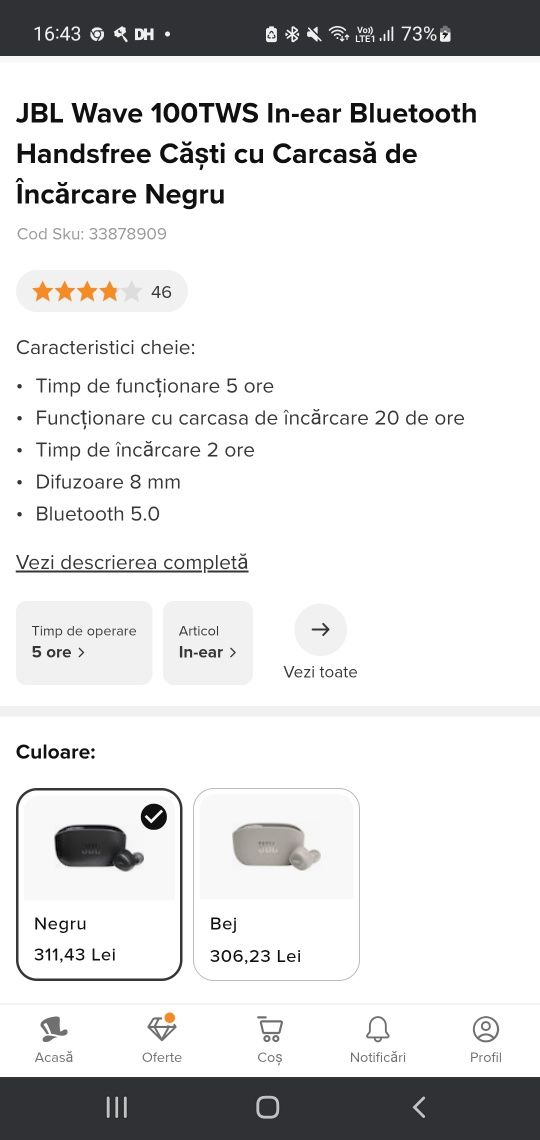 De vânzare casti JBL WAVE 100 TWS