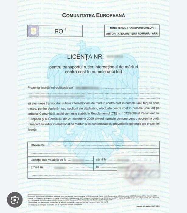 Vând firma cu licenta de transport marfă