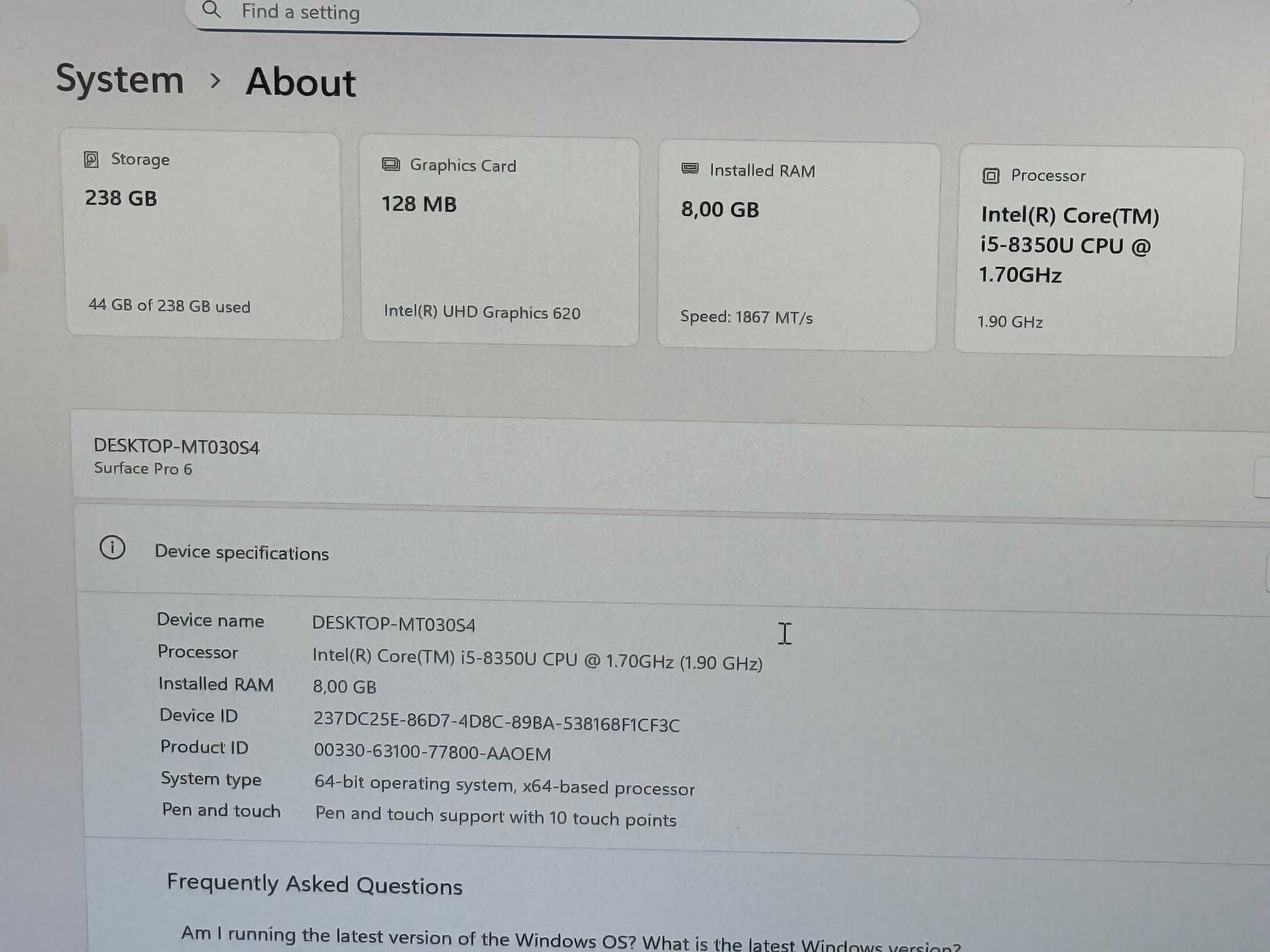 Microsoft Surface Pro 6 i5 8th/8RAM/256SSD черен цвят