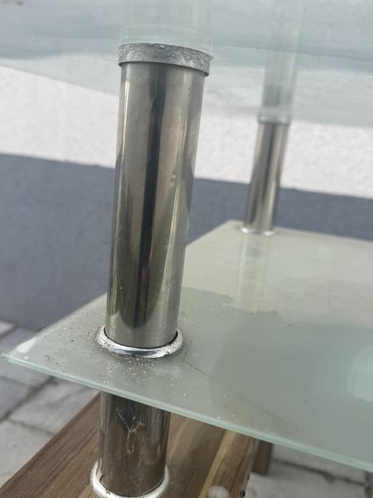 Masă de living din sticlă cu poliță, 110×60×50 cm