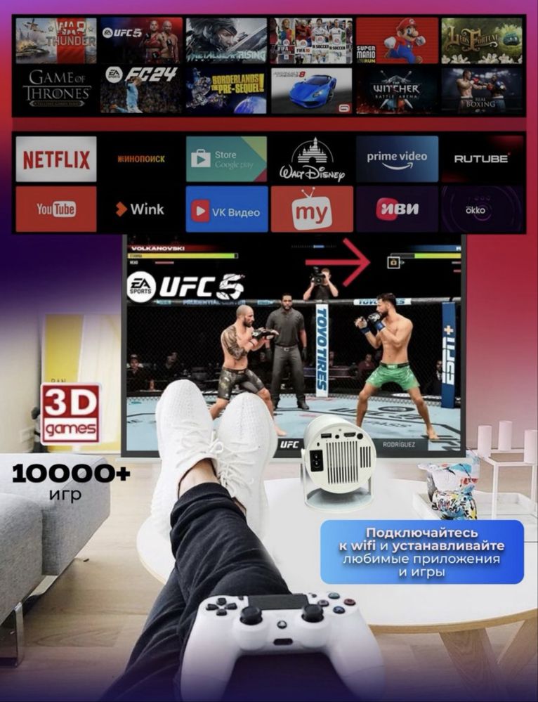 Умный проектор с играми и двумя джойстиками, Projektor game, Доставка
