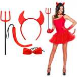 Costum diavol rosu 4 piese set complet cu coarne furca papion si coada
