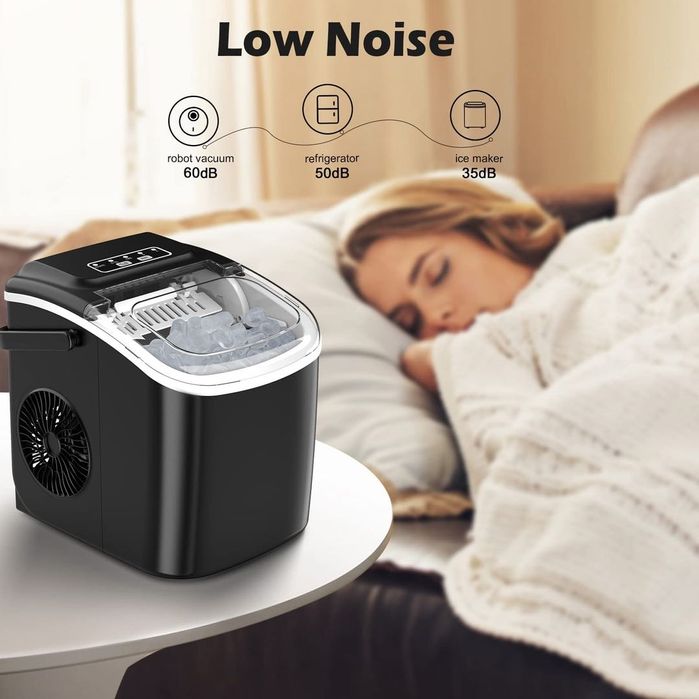 Mașină de gheață tip cuburi, compactă, gata în 6 minute, 2 L