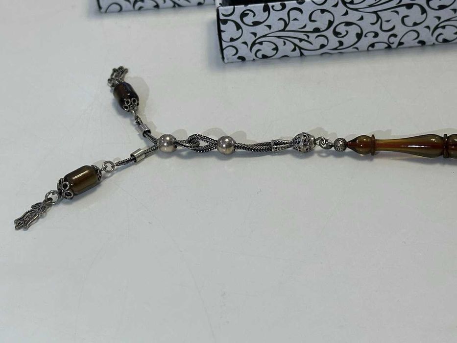 Четки тасбех серебро и камень натуральный полировка