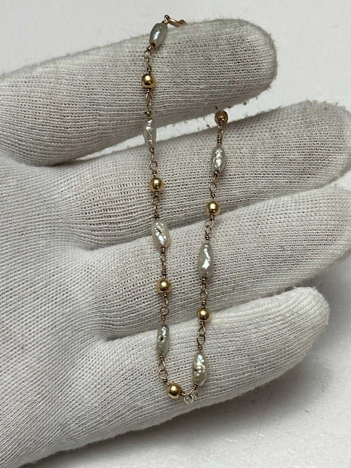 BRATARA AUR 14K + PERLE Naturale - Neregulate - 17-21cm - Vintage !