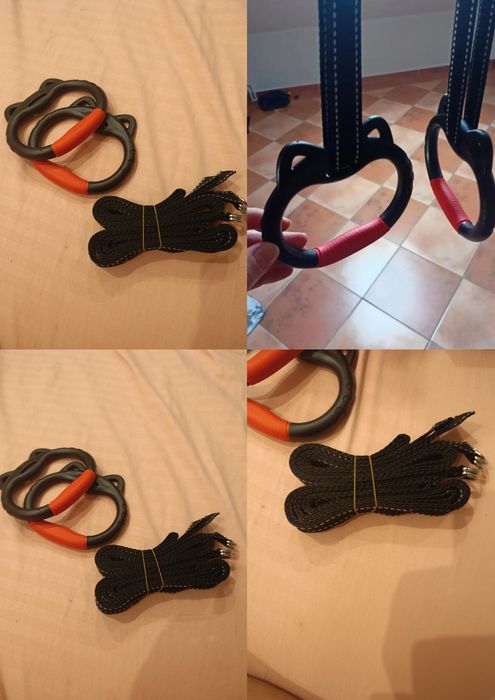 Inele de gimnastică pentru copii, cu curele ajustabile, negre