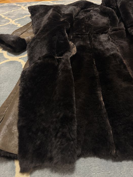 Palton  cu cordon din piele si blana naturala