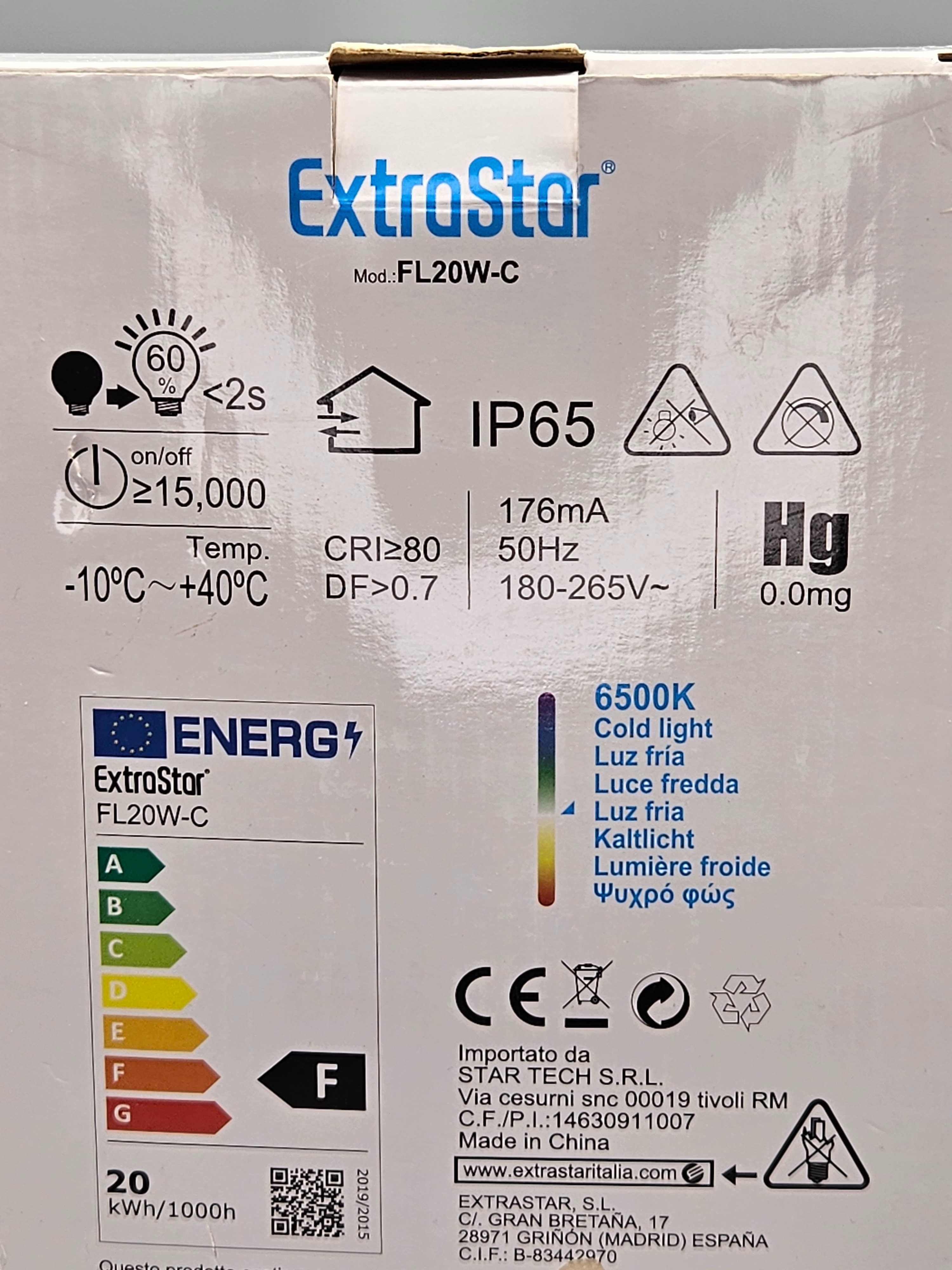 ТОП Цена! LED прожектори ExtraStar 20W IP65, 6500K, 2 броя